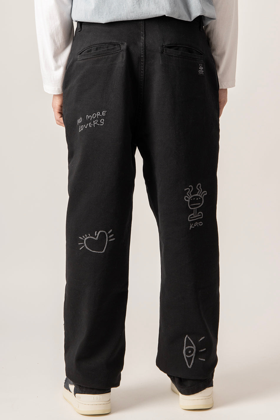 Pantalon urbain décontracté brodé Noir