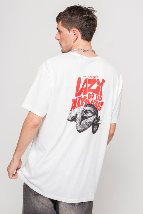 T-shirt blanc Washed Lazy