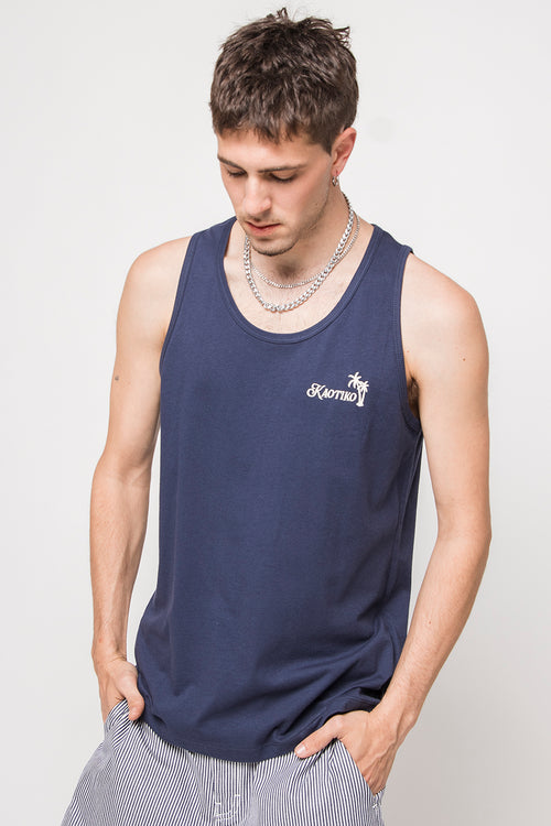 Kaotiko Palms Navy Tank Top