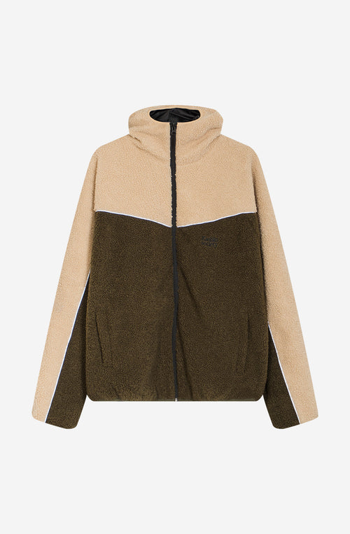 Fleece Jacket Combined Curly Ivory/Khaki