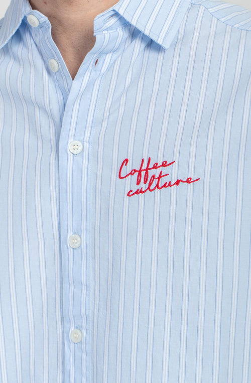 Chemise Coffee Culture Blue/White Stripes