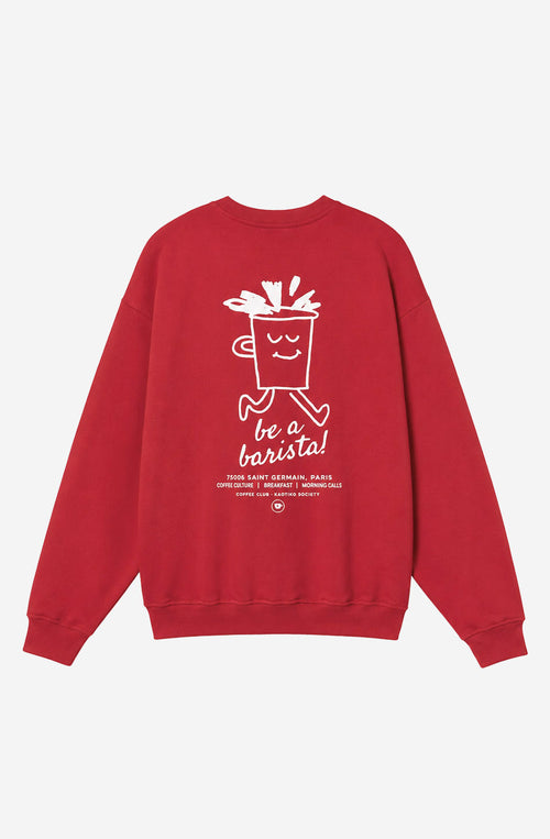 Sudadera Barista Garnet unisex con diseño gráfico inspirado en la cultura del café Kaotiko BCN