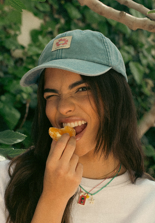 Island Flower Vintage Light Denim Cap