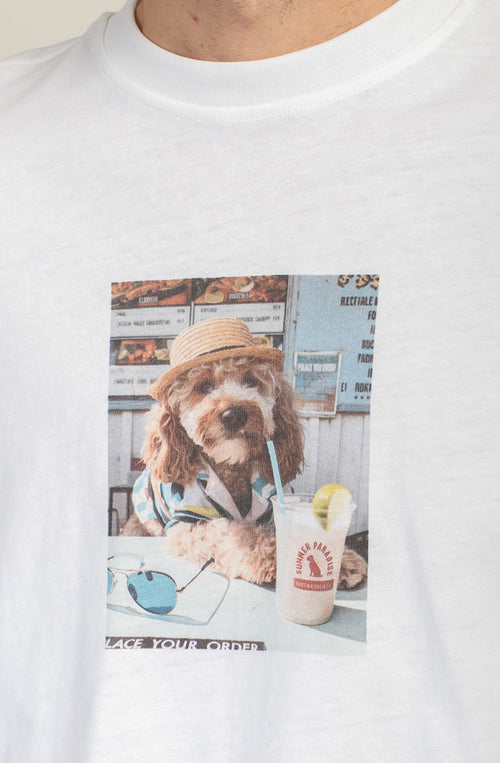 T-shirt court Paws & Relax en coton biologique blanc
