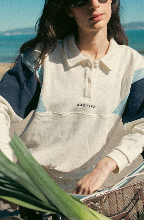 Harry Polo-Sweatshirt in Elfenbein/Marineblau/Himmelblau