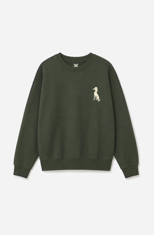 Sudadera relaxed de mujer verde con cuello redondo y gráfico Snob Dogs.