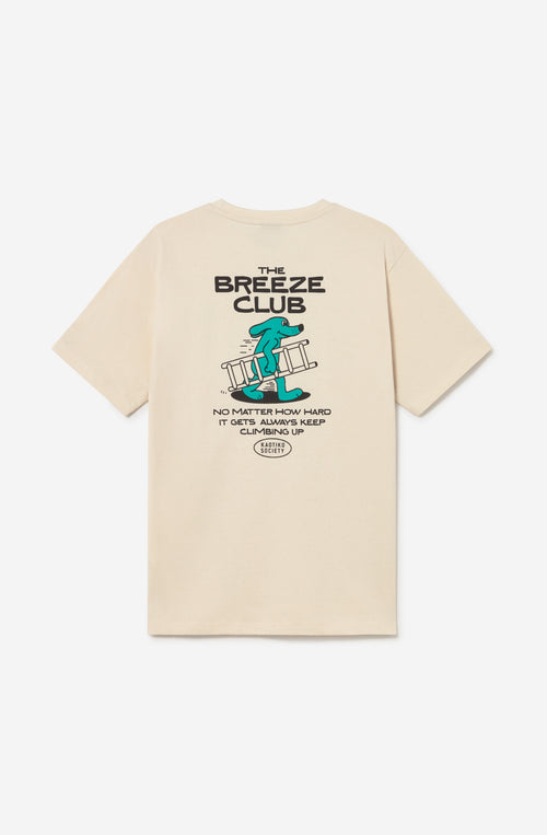 Camiseta unisex regular color ivory con gráfico Kaotiko Society en el pecho y estampado Climbing Rat en la espalda.
