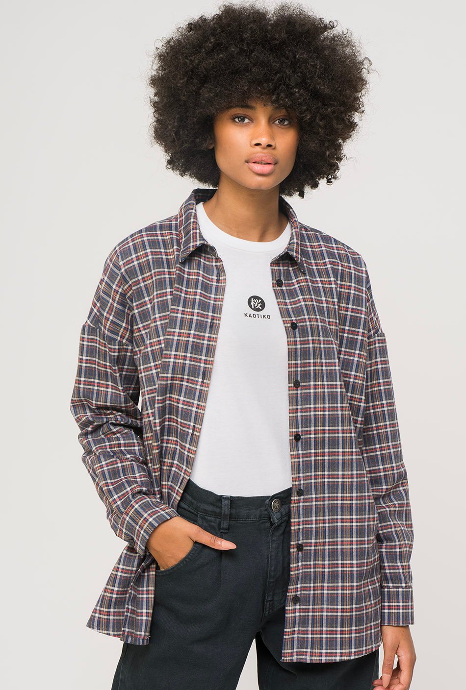 T-shirt Carreaux Oversize Gris