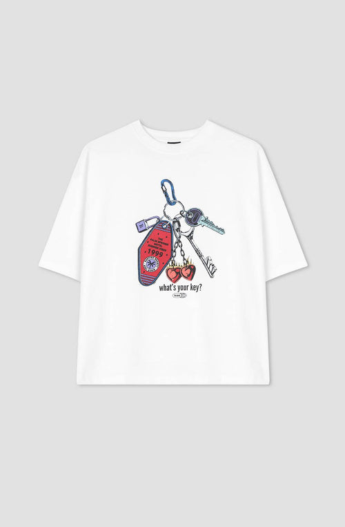 T-shirt Cropped Organic Cotton What's Your Key Blanc