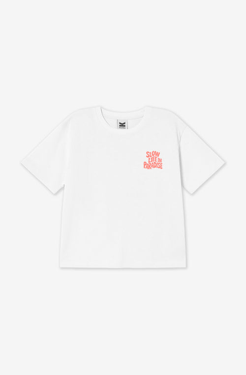 Weißes T-Shirt „Slow Life Paradise“