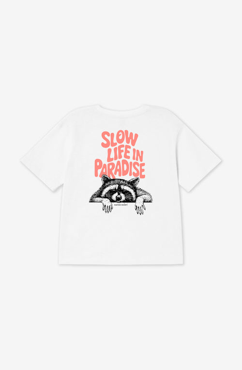 Weißes T-Shirt „Slow Life Paradise“