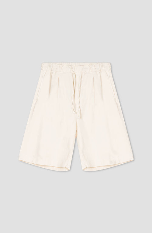 Ivory Relaxed Canvas Pleated Bermuda Shorts