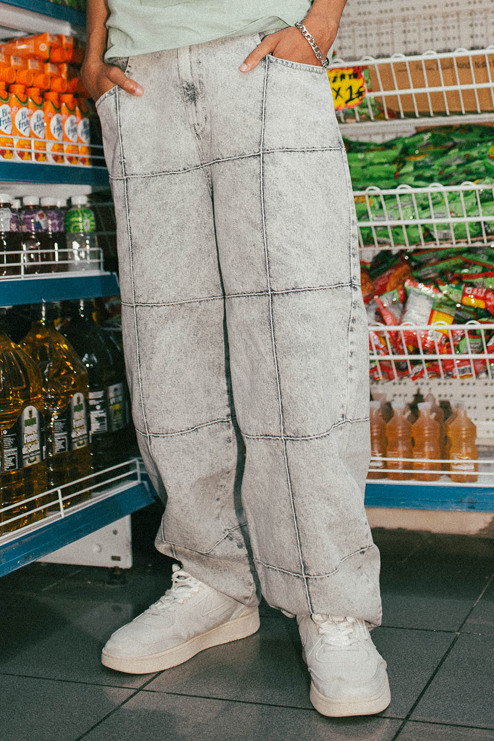 Pantalon Washed Patched Pearl Gray