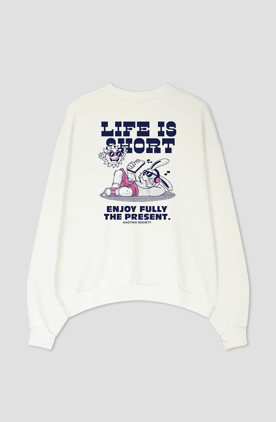 Sweat-shirt Life Is Short en coton biologique ivoire/rose 