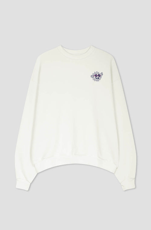 Sweat-shirt Life Is Short en coton biologique ivoire/rose 