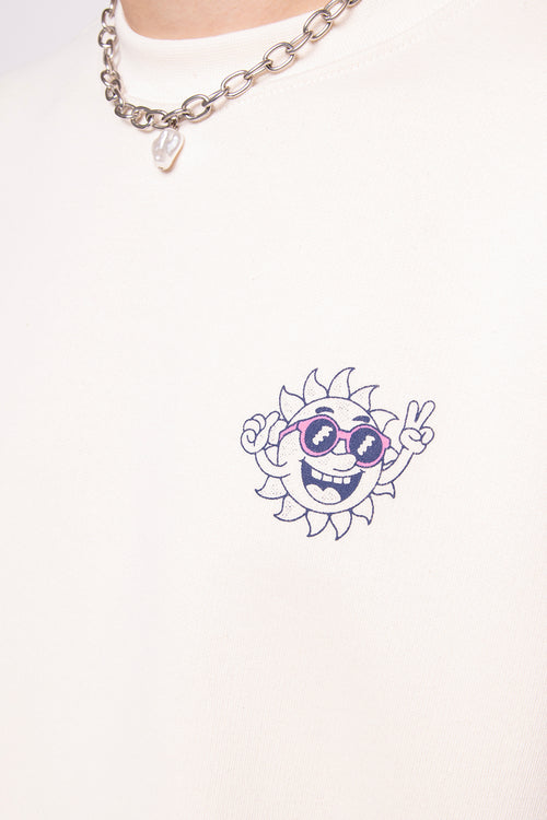 Sweat-shirt Life Is Short en coton biologique ivoire/rose 