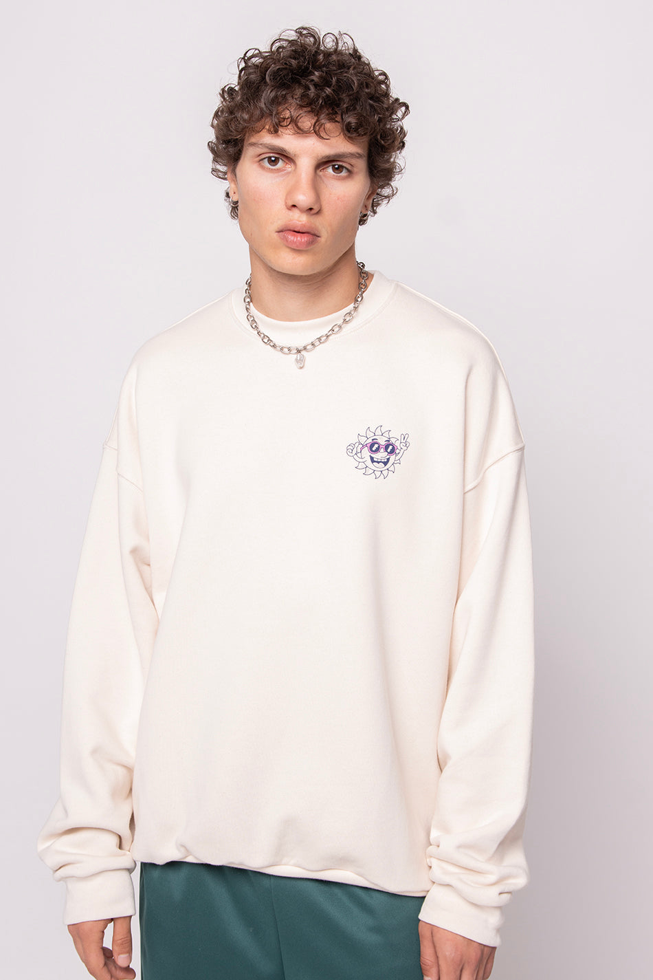 Sweat-shirt Life Is Short en coton biologique ivoire/rose 