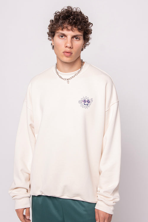 Sweat-shirt Life Is Short en coton biologique ivoire/rose 