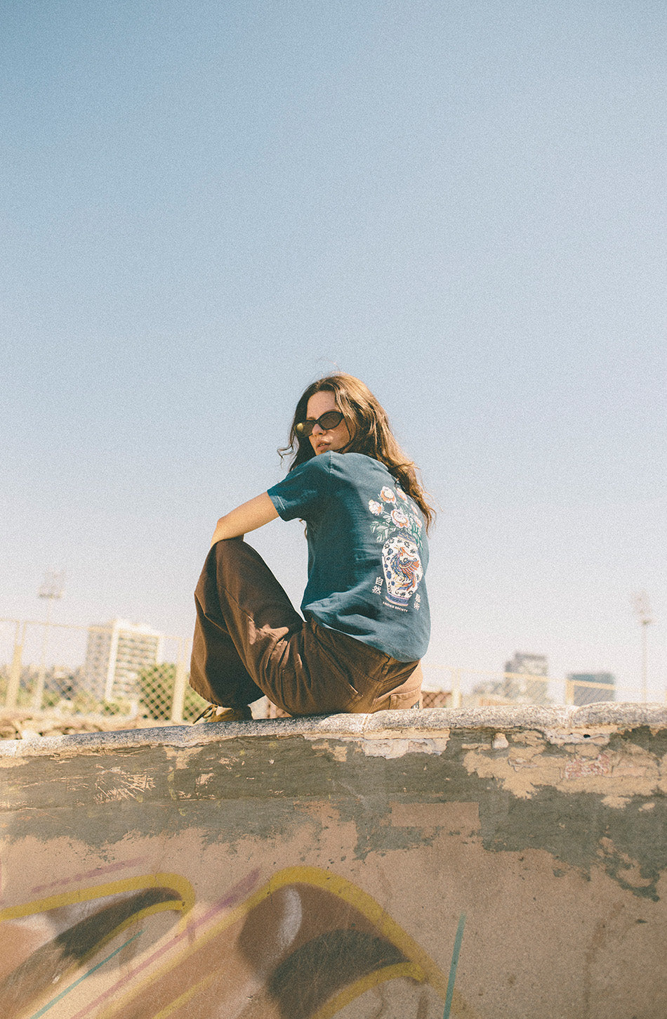 Gewaschenes Blood Of China T-Shirt Marineblau