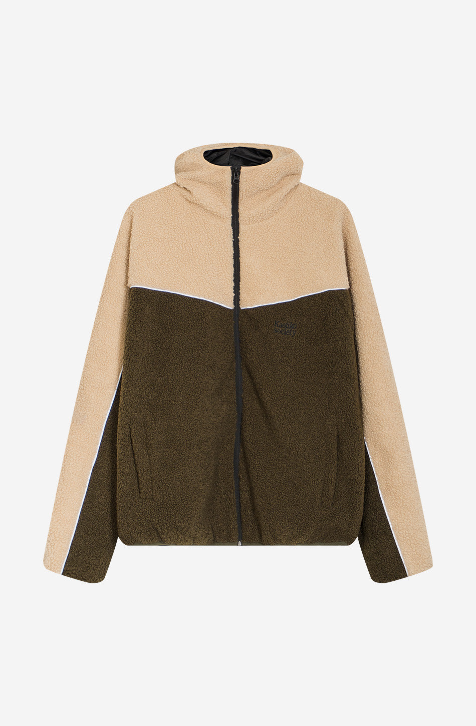 Fleece Jacket Combined Curly Ivory/Khaki