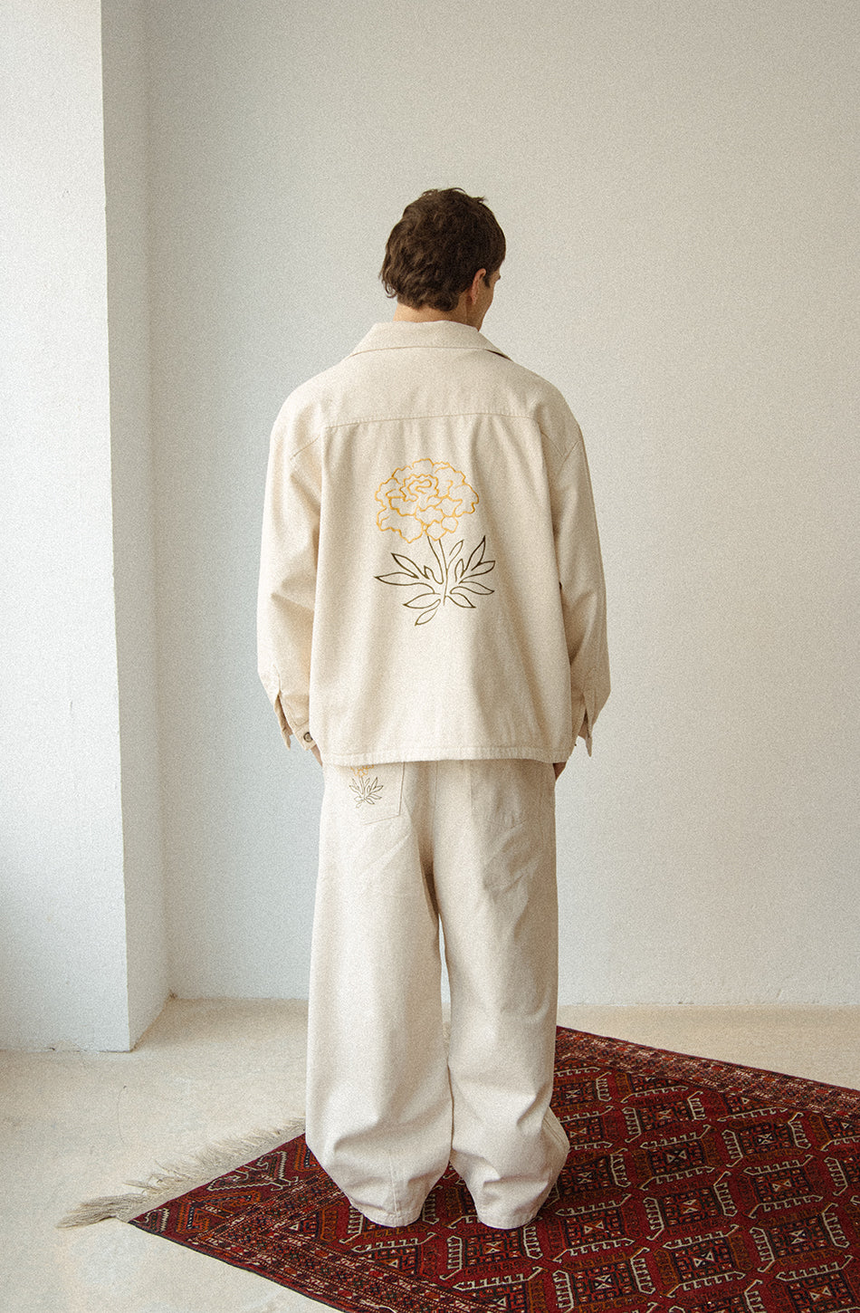 Pantalon large à broderies Camelia Ivory