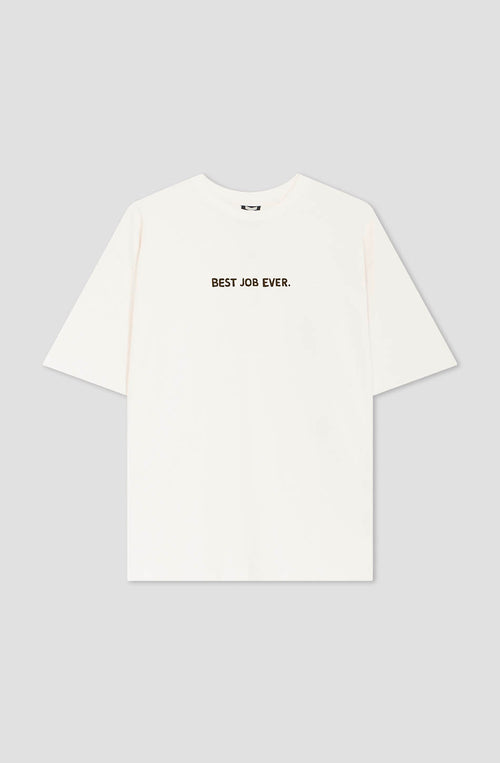 T-Shirt „Best Job Ever“ aus Bio-Baumwolle in Elfenbein