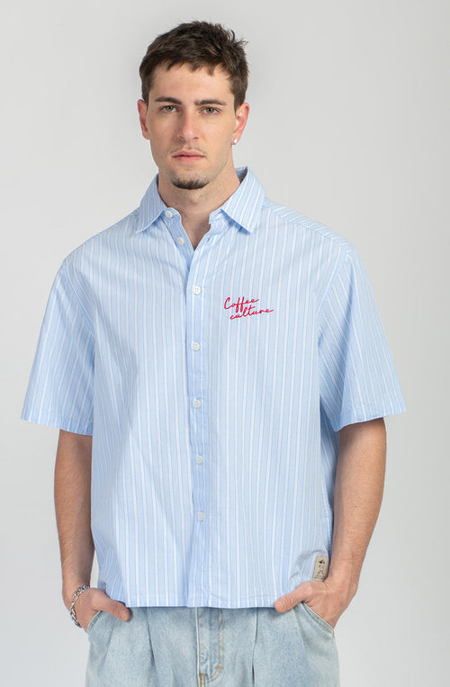 Camisa Coffee Culture Blue/White Stripes