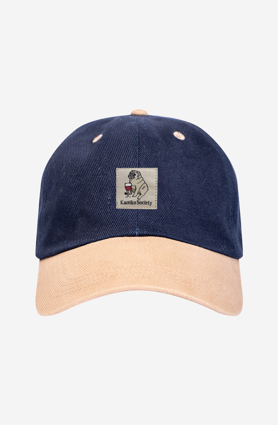 6-Panel-Weinkappe mit Hundemotiv, Französisch-Marineblau/Taupe