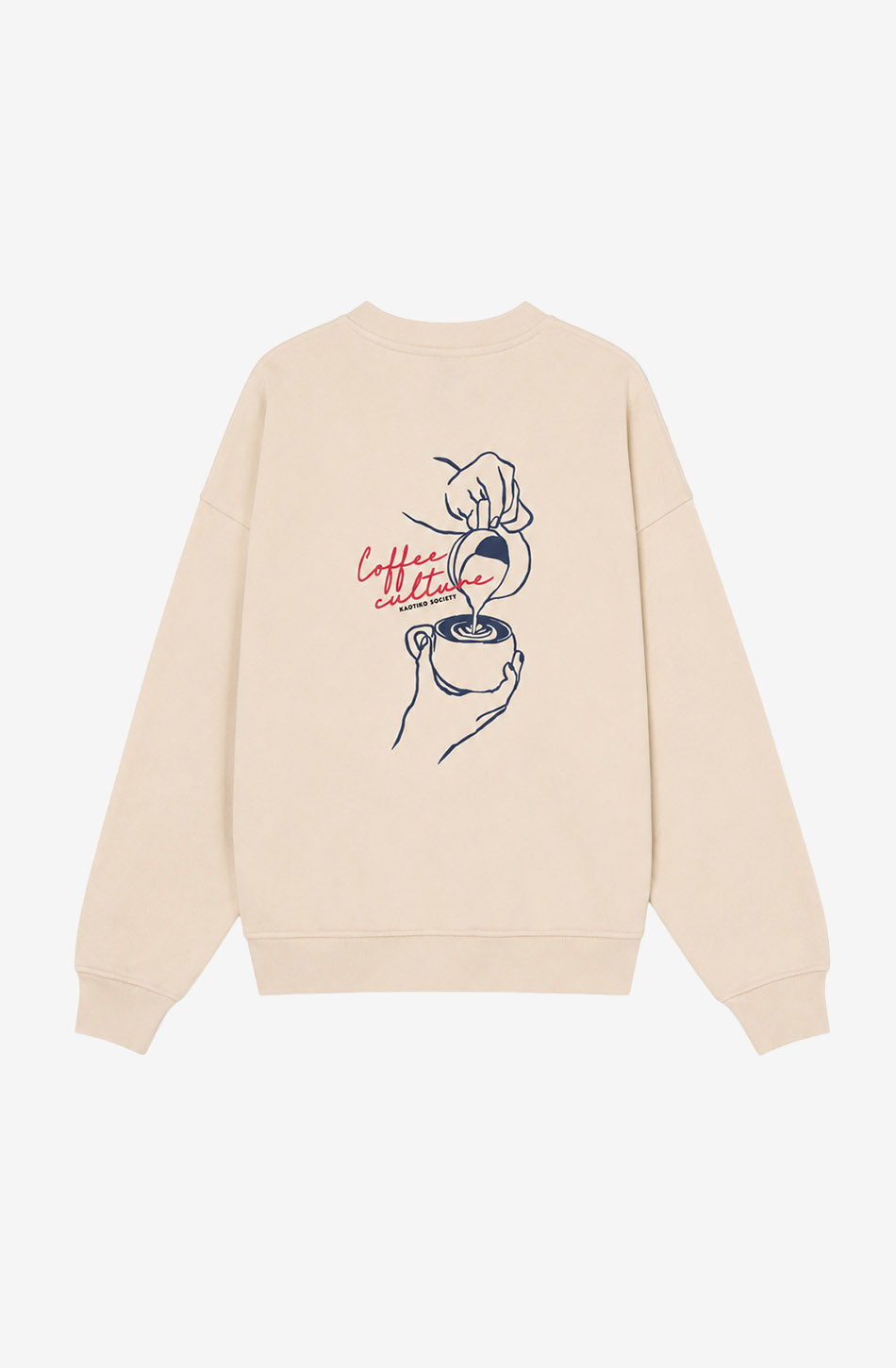 Sudadera Coffee Culture Ivory unisex con bordado frontal y gran ilustración inspirada en la cultura del café en la espalda