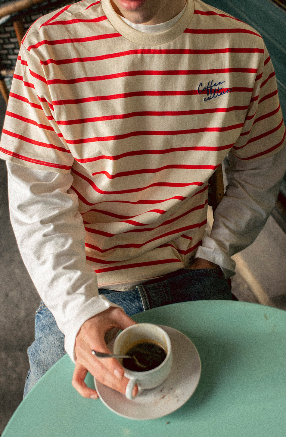 T-shirt Coffee Culture Stripes Red/Ivory 