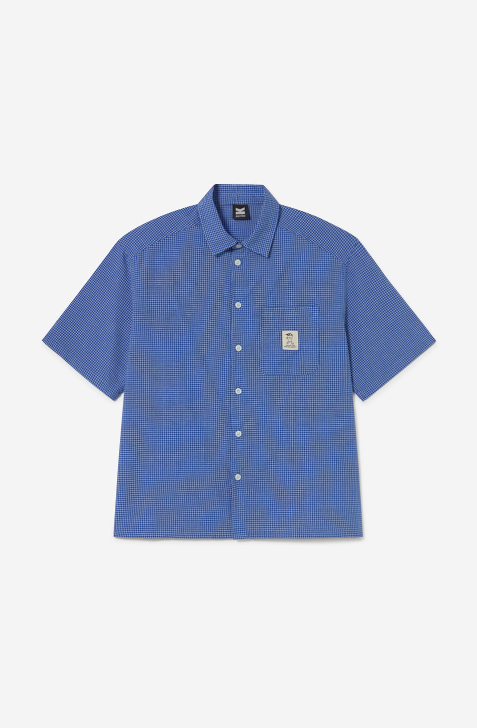Camisa Coffee Club Blue de hombre con estampado microcuadro azul y bolsillo frontal Kaotiko BCN