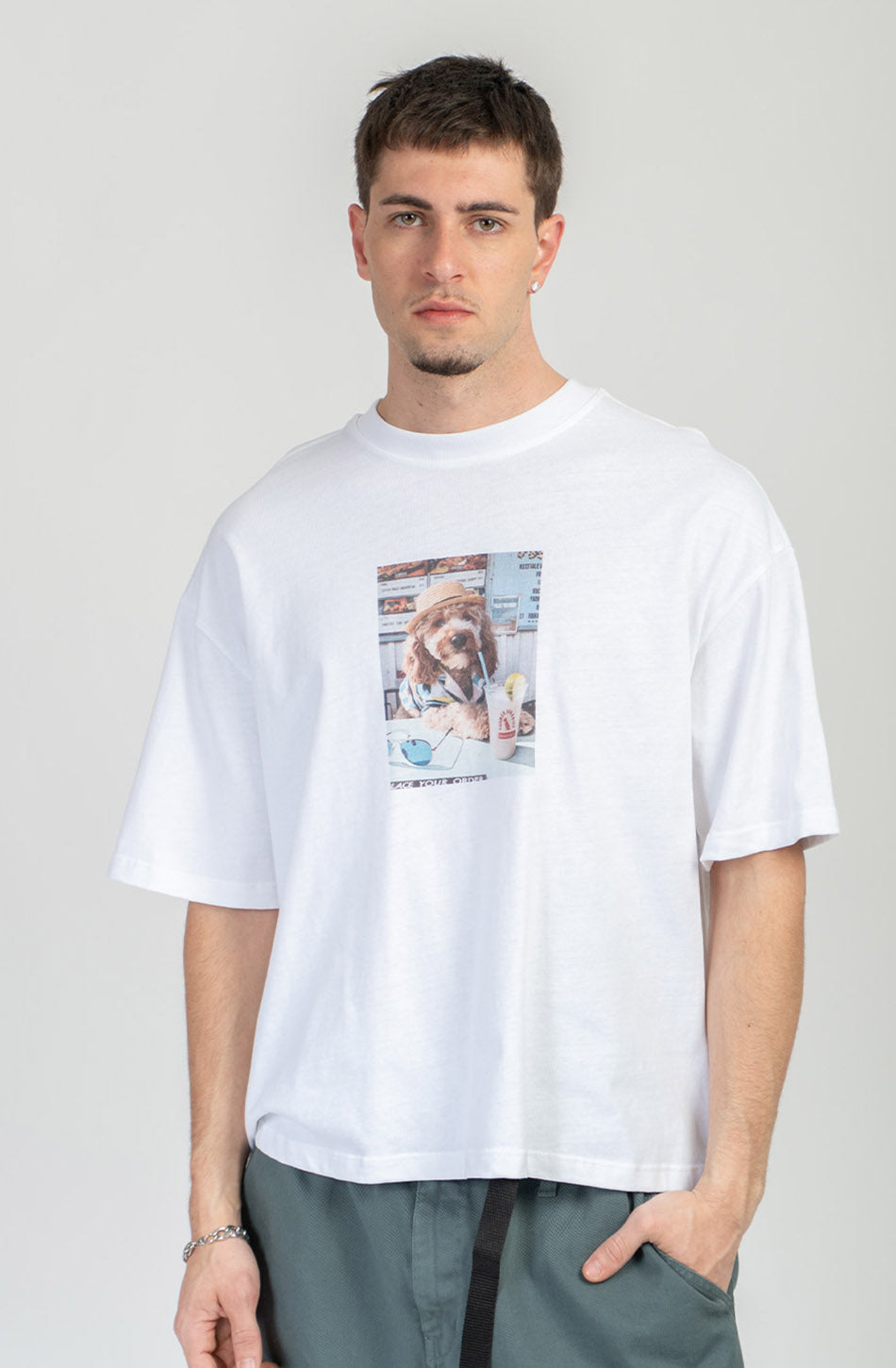 T-shirt court Paws & Relax en coton biologique blanc