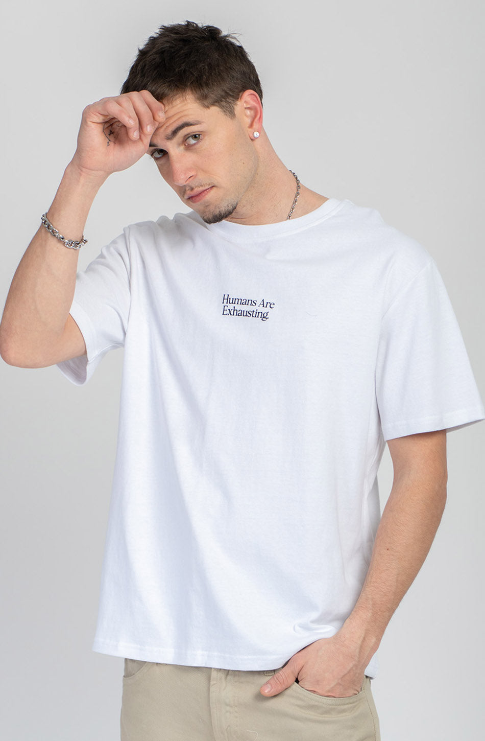 T-shirt Humans Are Exhausting en coton biologique blanc 