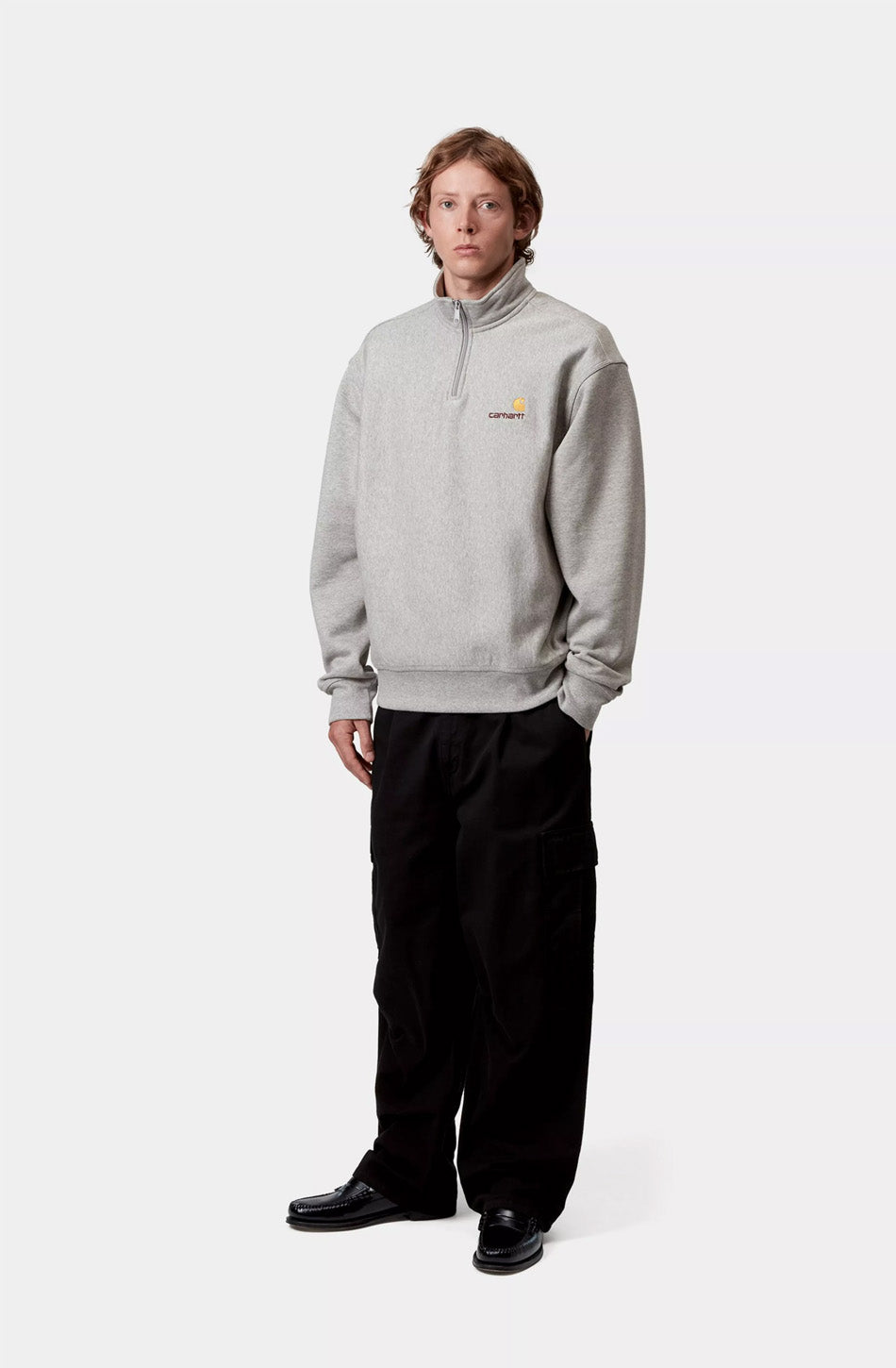 Sweat-shirt Carhartt WIP Half Zip American Script Grey Heather 