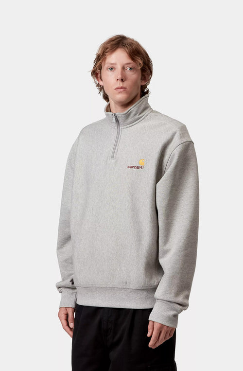 Sudadera Carhartt WIP Half Zip American Script Grey Heather
