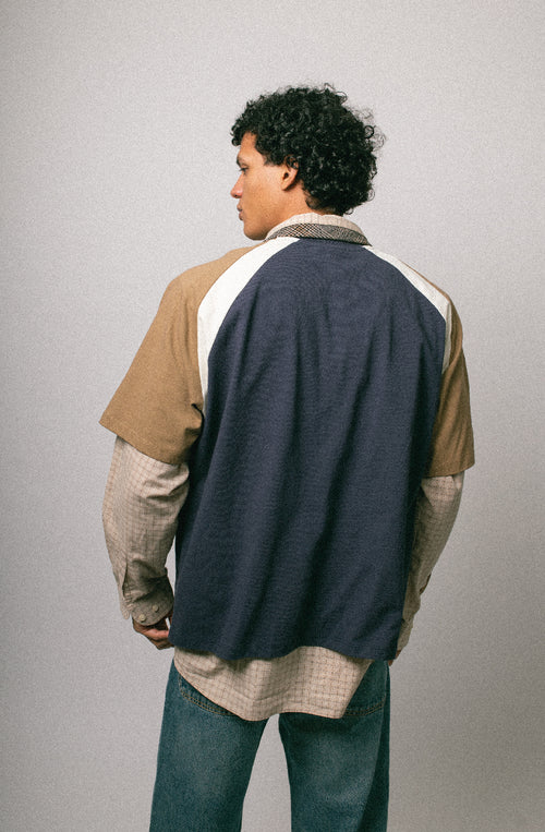 Kurzes Lennox-T-Shirt, Marineblau/Kamel