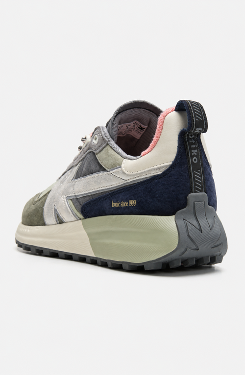 Zapatillas Detroit Multi Suede Khaki en ante y materiales combinados, con detalles verdes, grises, crudos, azul marino y rosa.