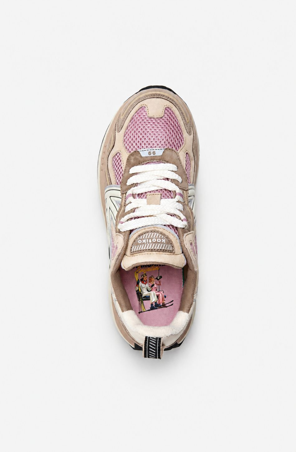 Zapatillas Kaotiko Detroit Tech Otter en tonos beige y marrón con malla rosa, detalles en blanco roto, logo lateral y suela elevada.