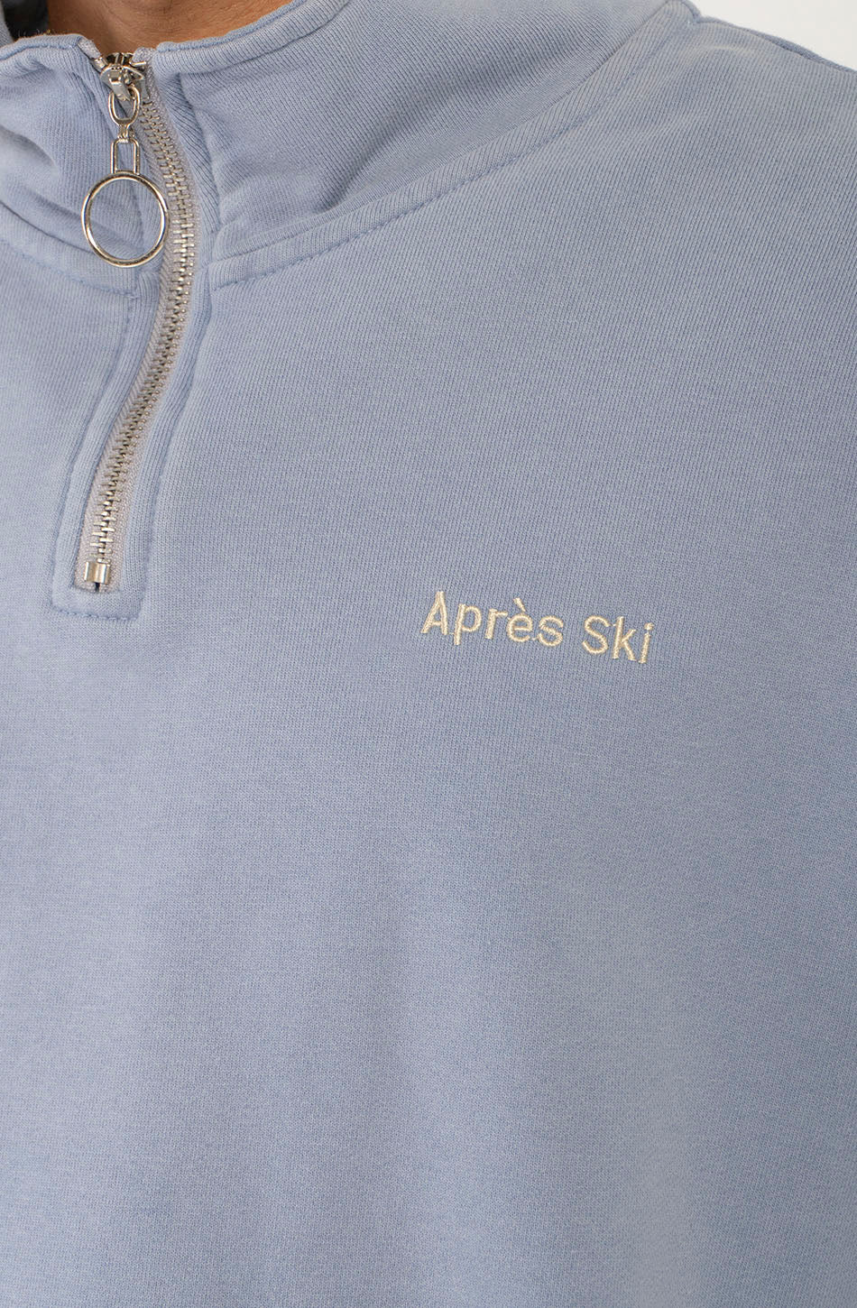 Sudadera Zipper Washed Ski Steel unisex azul acero lavado con cuello alto y media cremallera