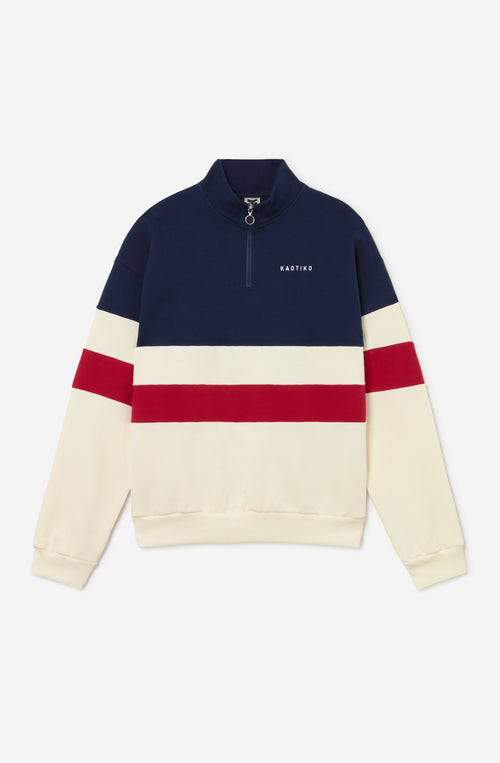 Sweat-shirt à capuche zippé Carter ivoire/bleu/salsa pour homme