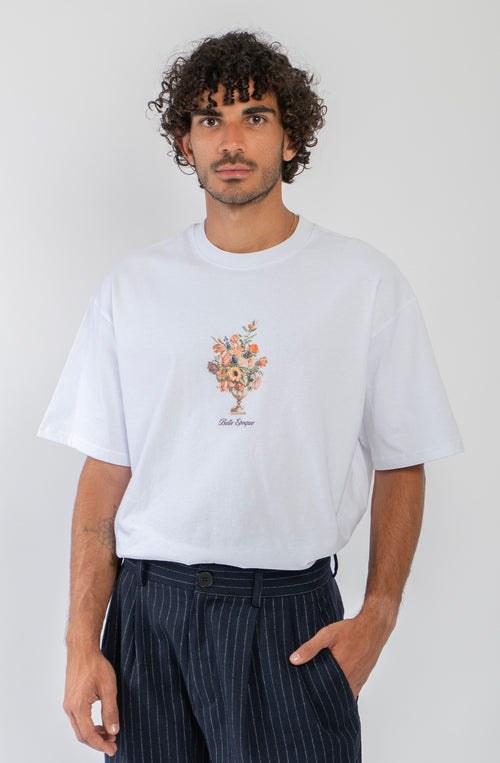 T-shirt Cropped Bouquet Organic Cotton White