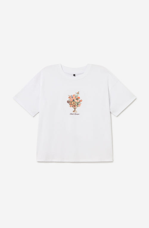 T-shirt Cropped Bouquet Organic Cotton White