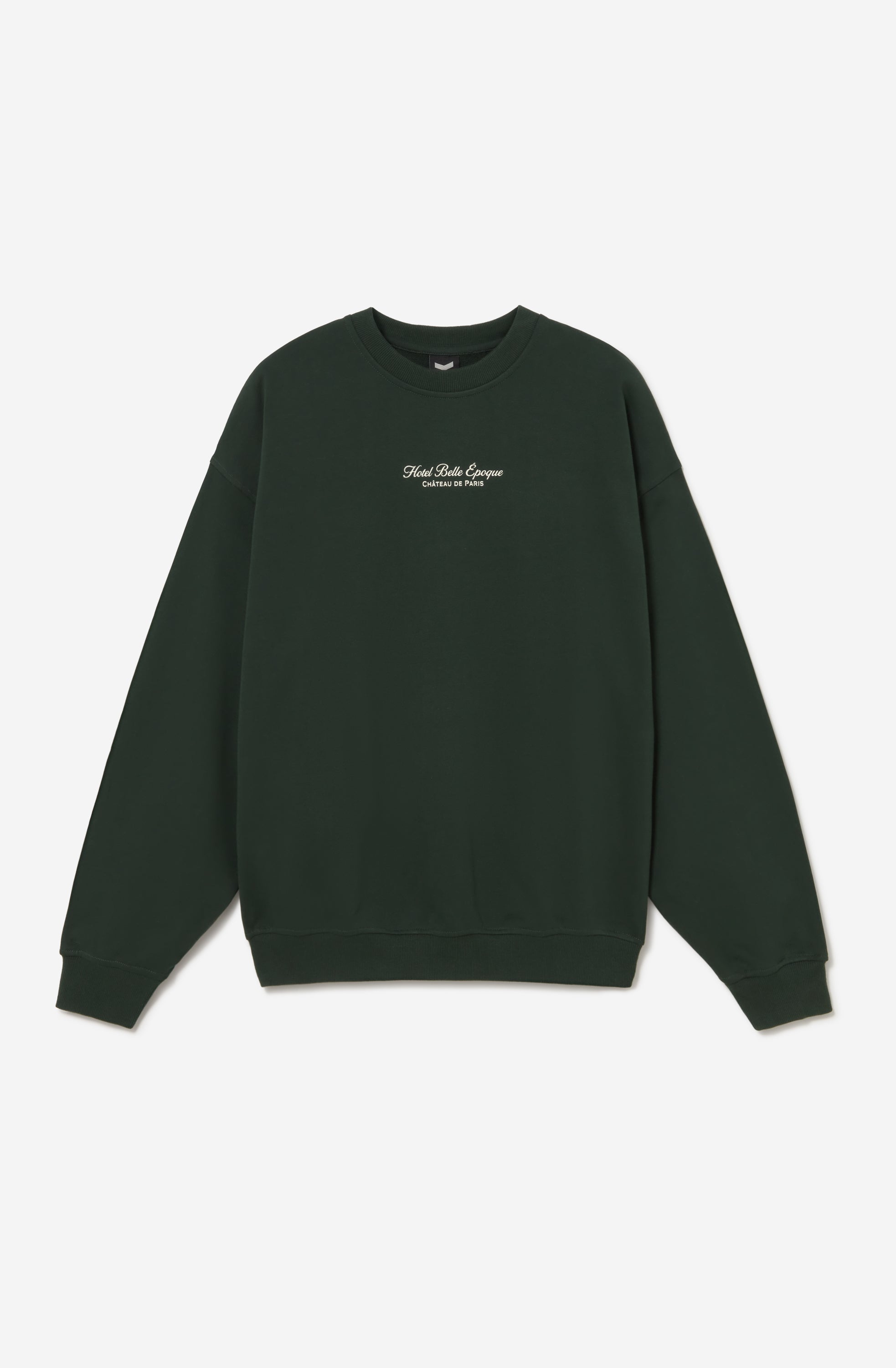 Sudadera oversize unisex verde con ilustración floral vintage en la espalda.