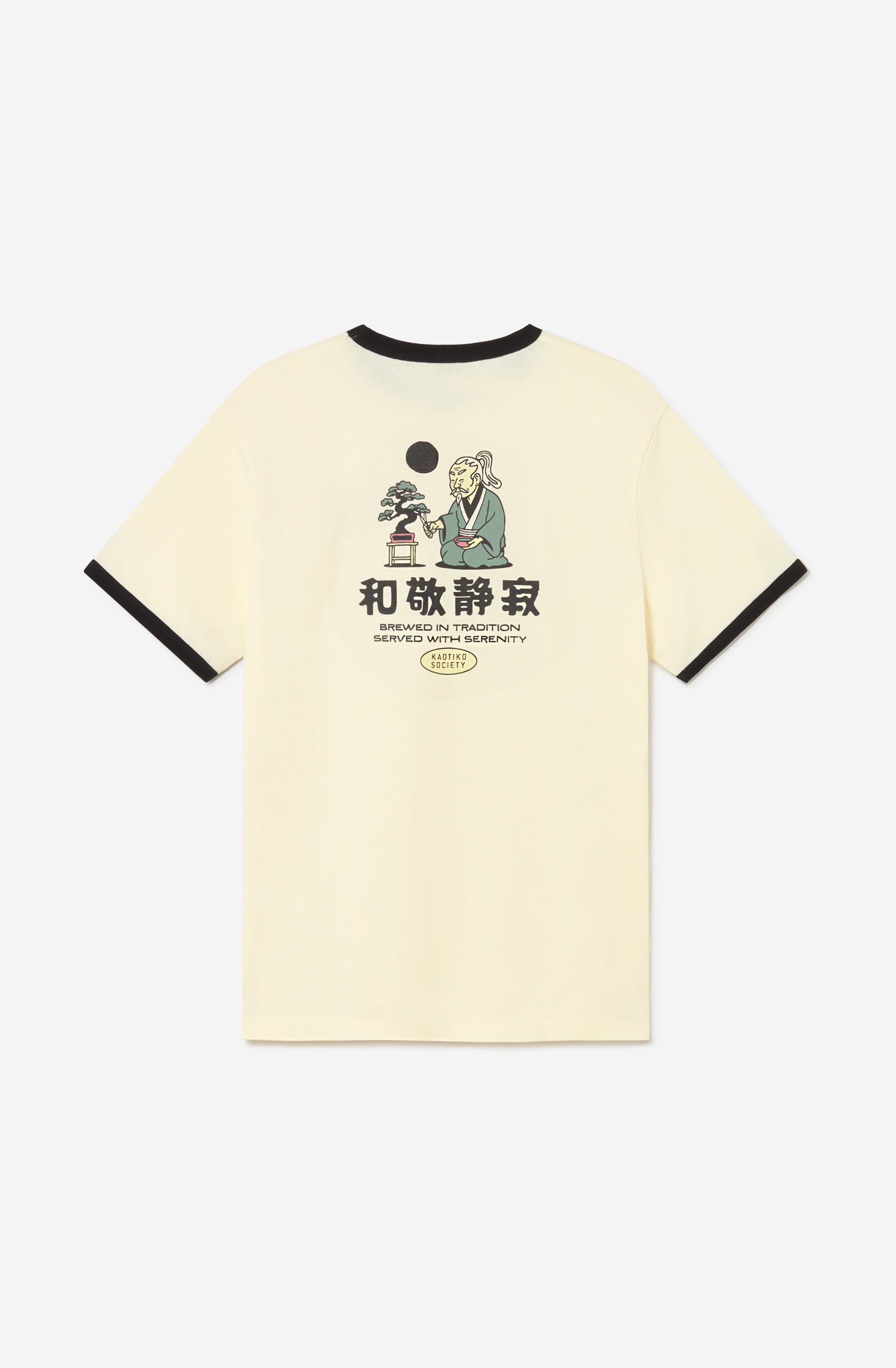 Camiseta Brewed In Tradition Ivory unisex con detalles en contraste e ilustración inspirada en la cultura japonesa