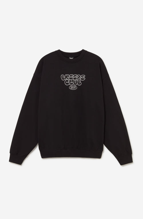 Jersey oversize unisex negro con gráfico de ojos en la espalda.