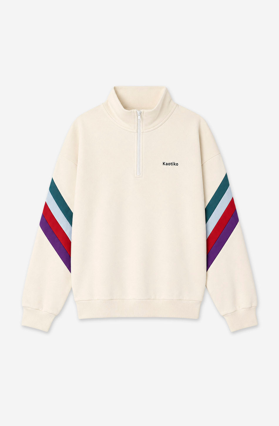 Sudadera Zipper Walker unisex color Ivory con media cremallera y franjas multicolor