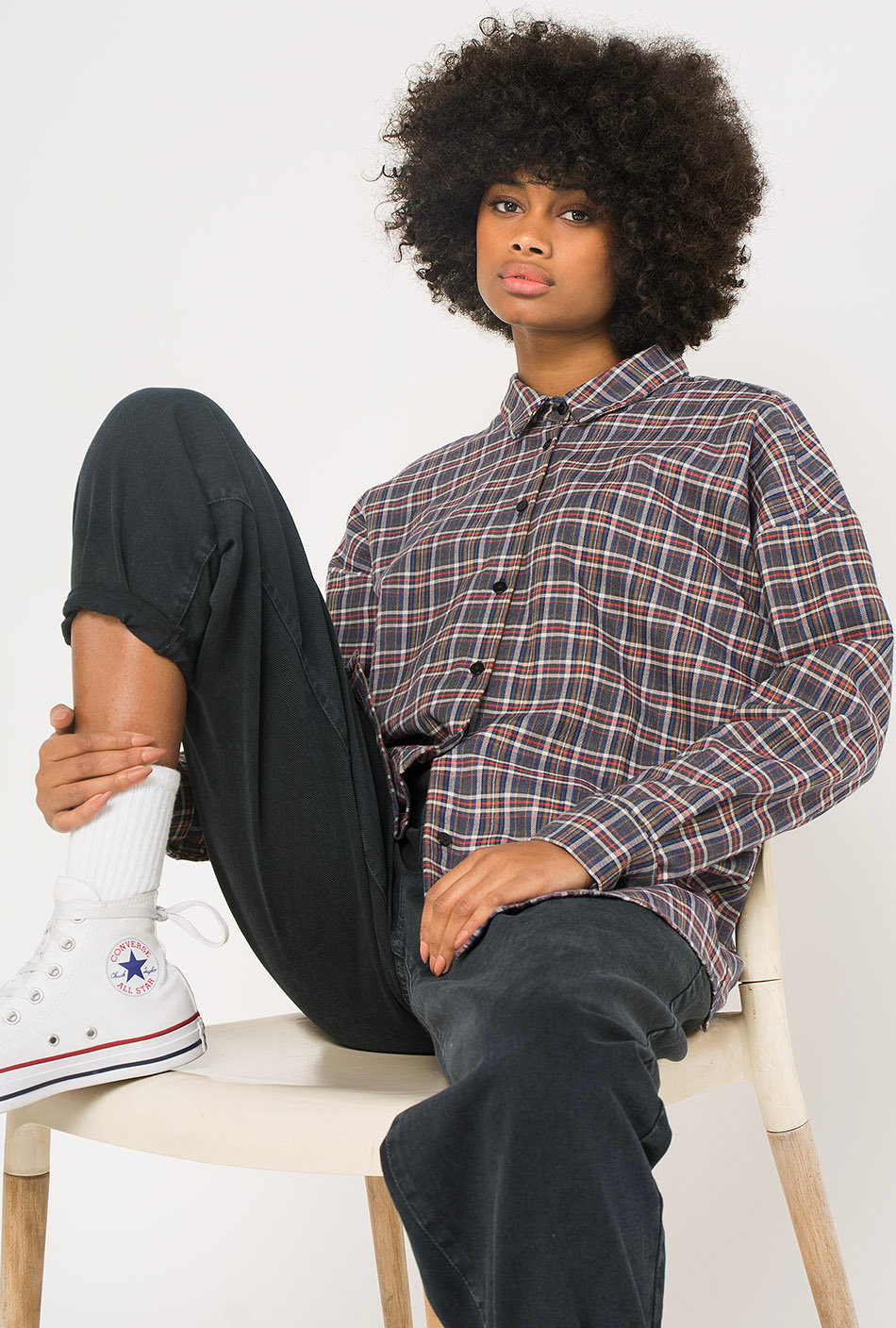 T-shirt Carreaux Oversize Gris