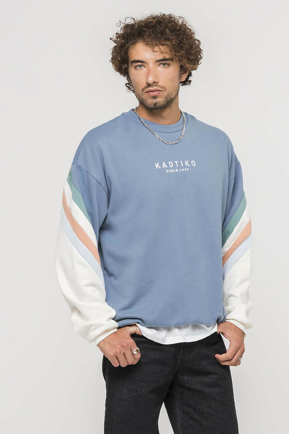 Sweatshirt Walker Blau / Elfenbein / Grün