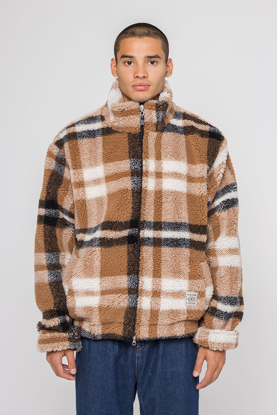Brown Check Sherpa Jacket Kaotiko
