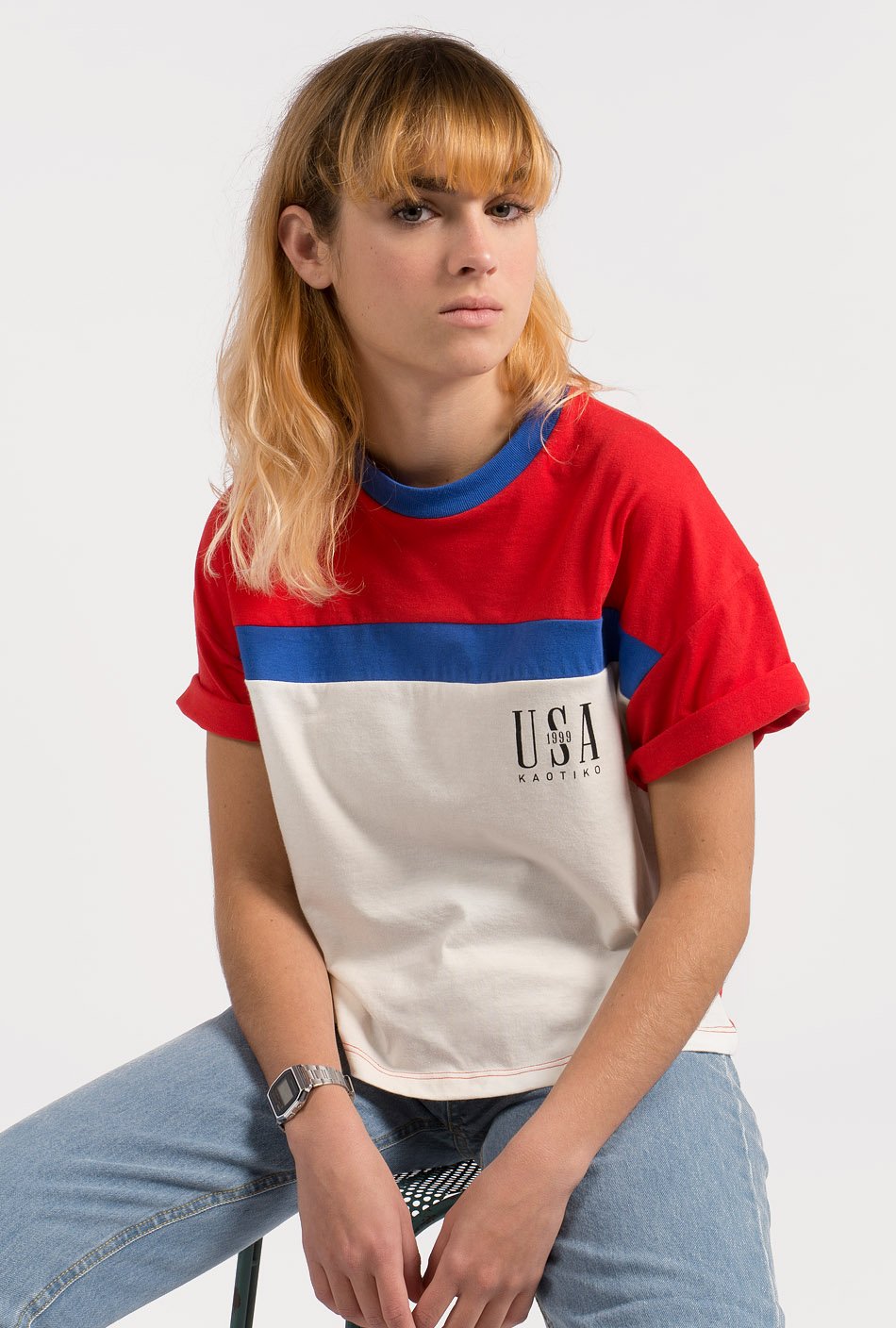 Rotes/ Off-White "USA" T-Shirt